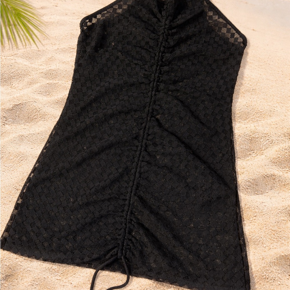 Chic Black Ruched Halter Dress